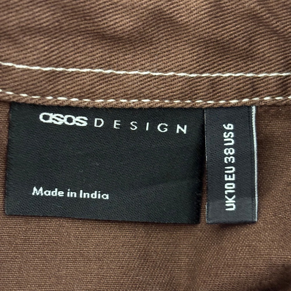 ASOS Design Cotton Utility Shirt Oversized Brown Shacket Pocket Top US 6 - Picture 2 of 10